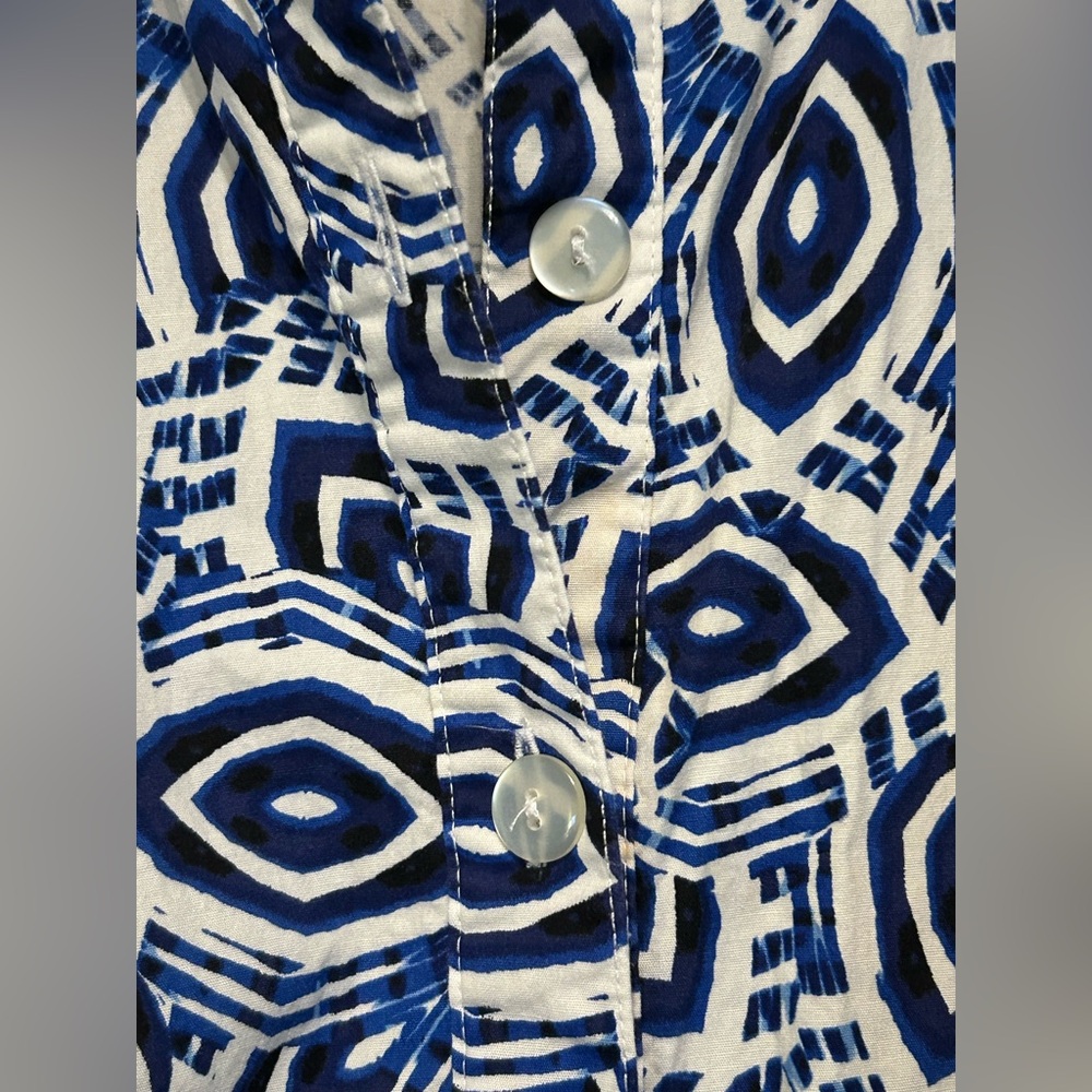 Vintage KSL Karin Stevens Sleeveless Button Down Geometric Blue Dress Size 16 - Picture 8 of 13